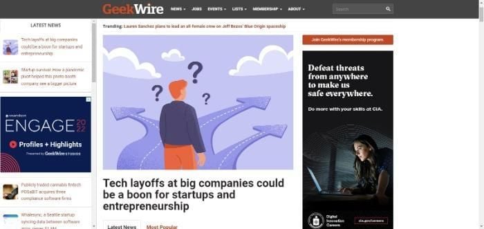 The Geekwire homepage.