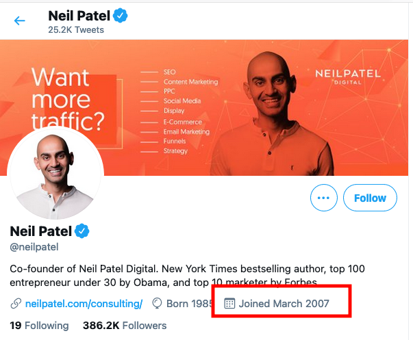 Neil Patel's Twitter page.