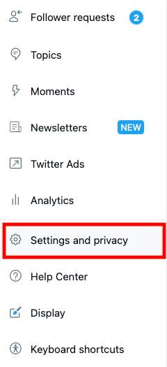Twitter's Settings and Privacy tab.