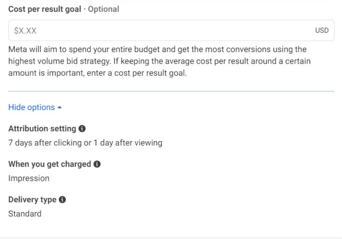 Cost per result goal on Facebook Ads Manager