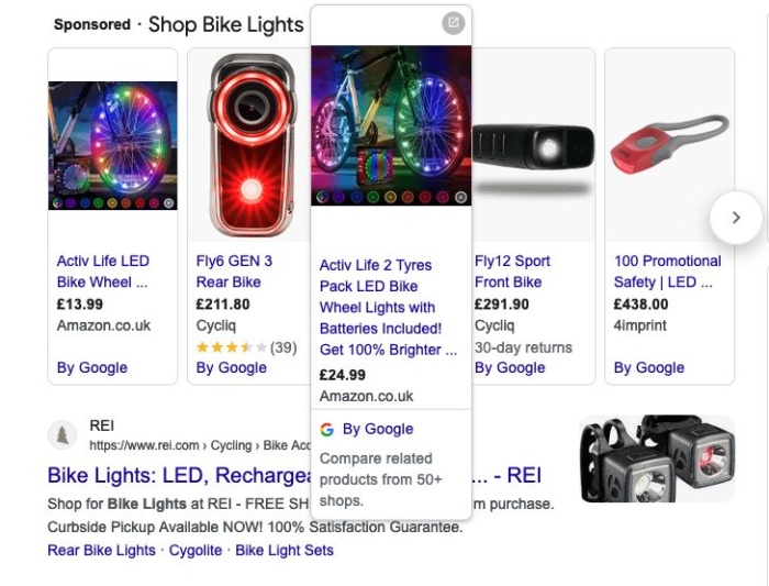 Google ad results for amazon. 