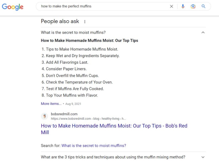 How to make the perfect muffins Google search results. 