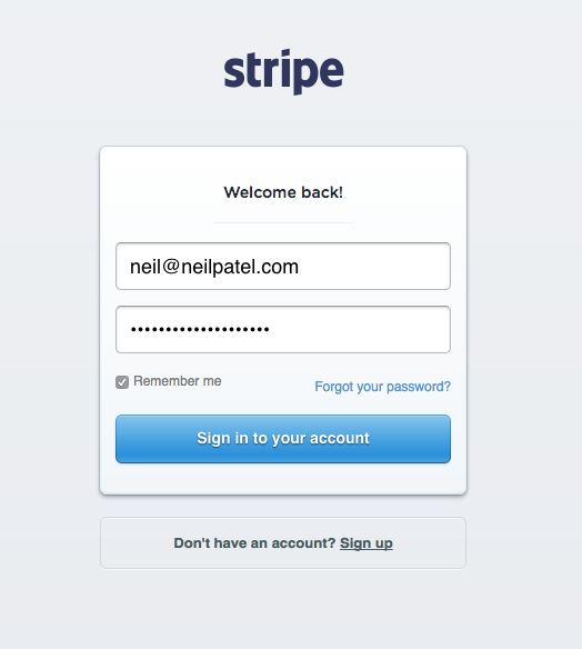 Stripe's login page. 