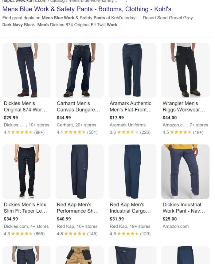 Google results for dickies pants. 