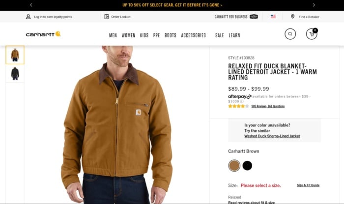 Carhartt product page. 