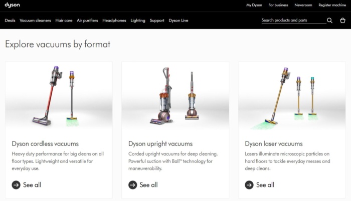 Pricing examples from Dyson. 