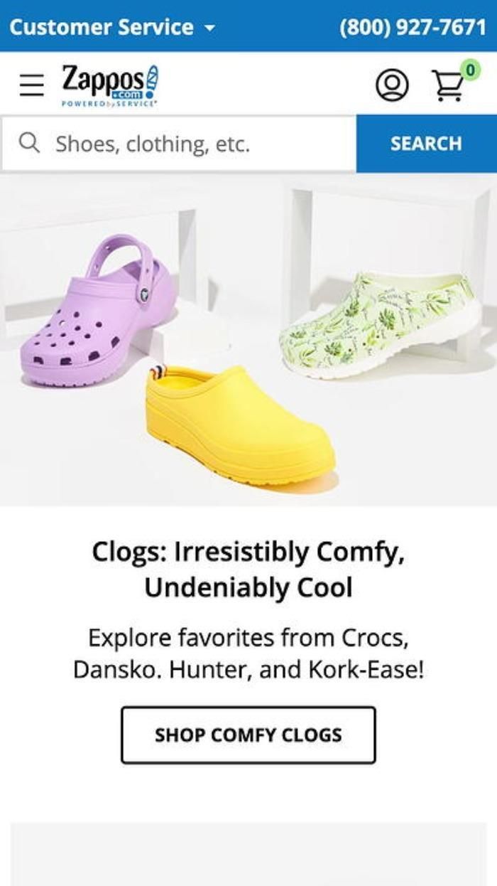 Zappos example of a mobile-friendly website