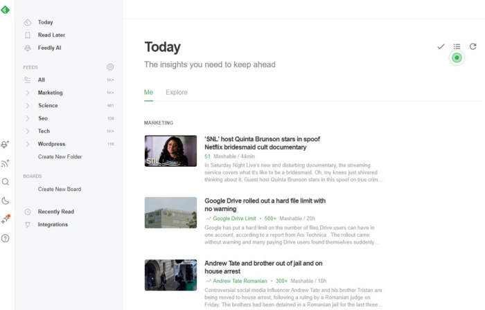 Pull content with Feedly. 