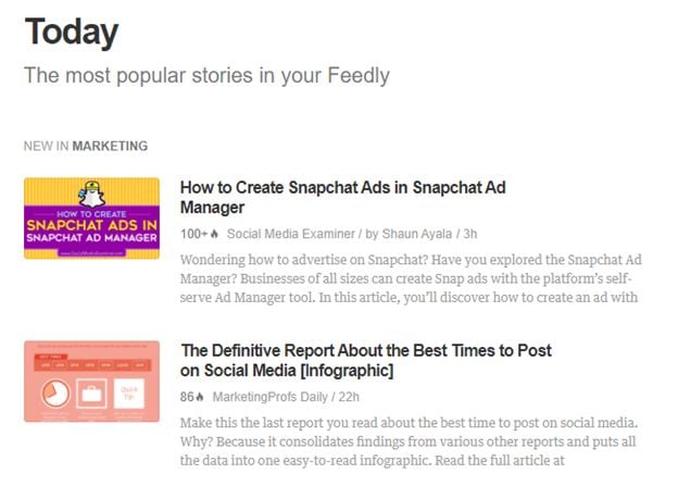 Most popular stories on Feedly.