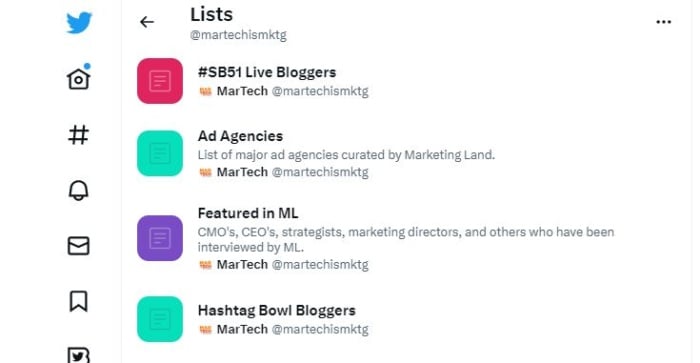 Social media consultant - List options within Twitter. 