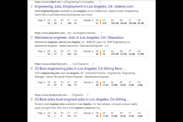 Google search results for engineering jobs. 