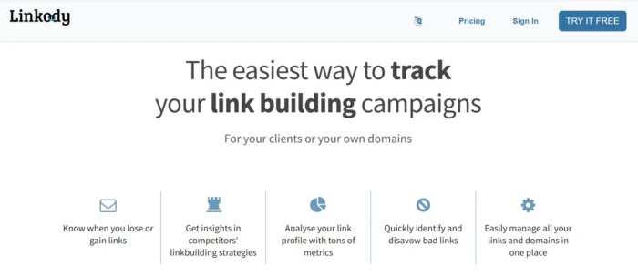  A screenshot of Linkody’s homepage. 