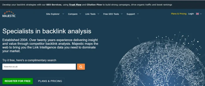 A screenshot of Majestic SEO’s homepage suggesting they’re specialists in backlink analysis. 