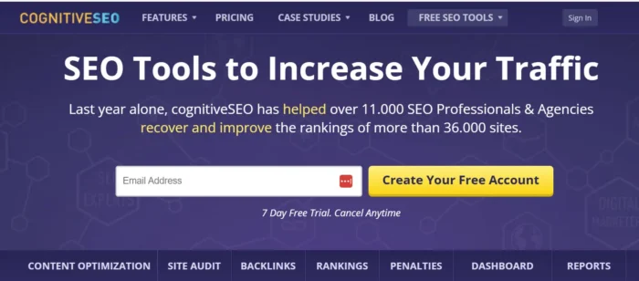A screenshot of CognitiveSEO’s homepage. 