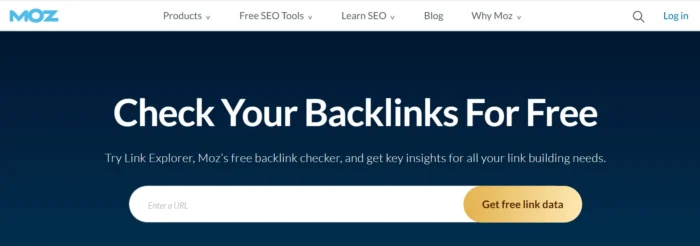 A screenshot of the landing page for Moz Link Explorer. 