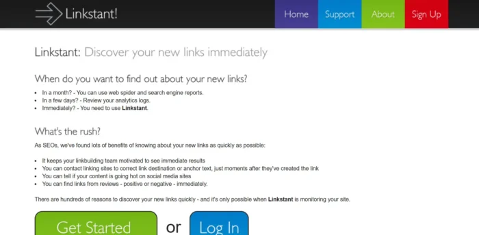  A screenshot of Linkstant’s homepage explaining why it’s powerful to discover your new backlinks instantly.  