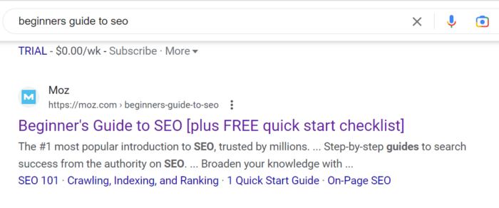 Top SERP result for "beginners guide to SEO"