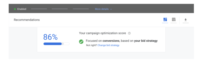 Google Ads Editor campaign optimization score