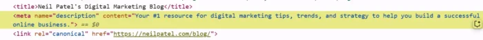 Neil Patel's meta description.