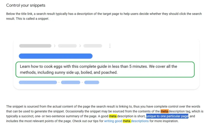 Google's guidance on controlling snippets.