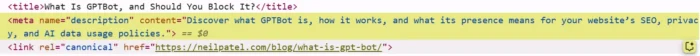 Meta description code for the Neil Patel article: What is GPTbot?