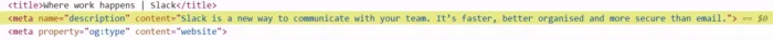 Slack's meta description HTML.
