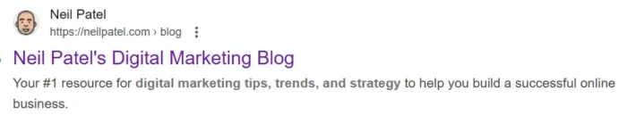 Neil Patel's meta description as it appears in Google.