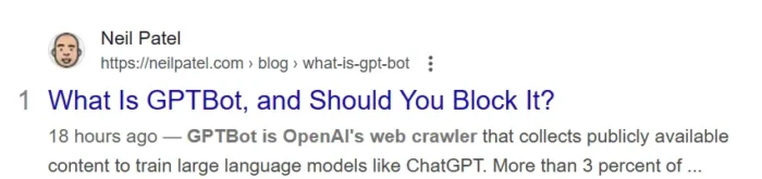The What is GPTbot meta description as it appears in Google.