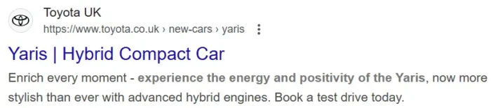 A Toyota UK meta description.