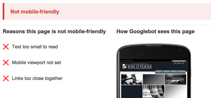 A result s،wing a site is not-mobile friendly from Google's tool.