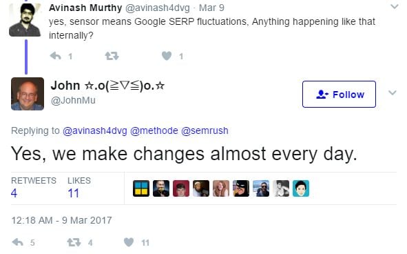 Tweet from John Mu about Google Algorithm updates. 