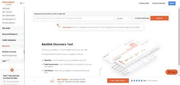 Backlink discovery tool with Ubersuggest. 