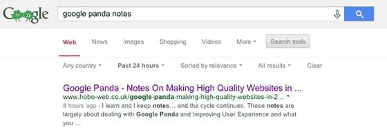 Google results for Google panda notes. 