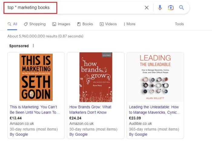 Google results for top * marketing books. 