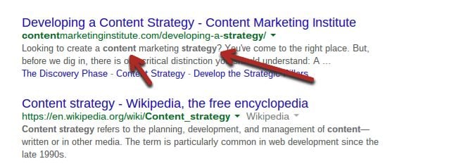 Google results for content strategy.