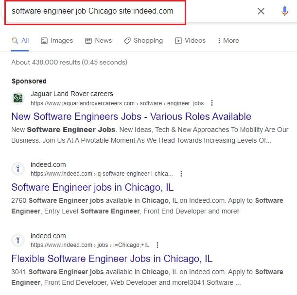 Google search results for software engineer job Chicago site:indeed.com.