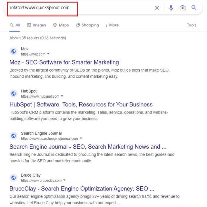 Google results for related:www.quicksprout.com.