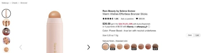 Rare beauty by Selena Gomez product page. 