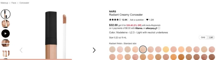 Nars radiant creamy concealer product page. 