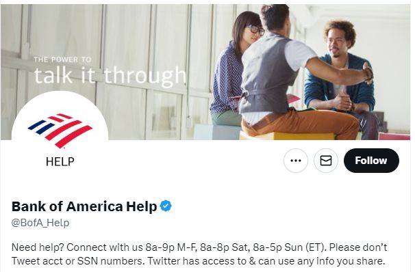 Bank of America Help twitter. 