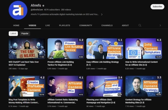 Ahrefs' Youtube Channel. 