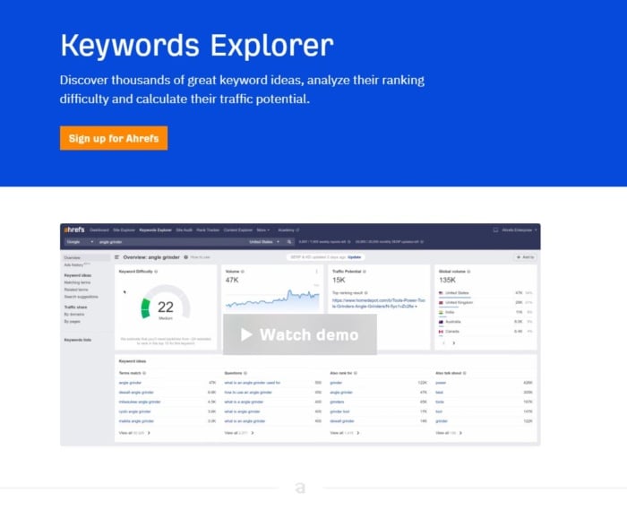 Landing page of Ahrefs Keywords Explorer, advising that users can get thousands of keyword ideas.