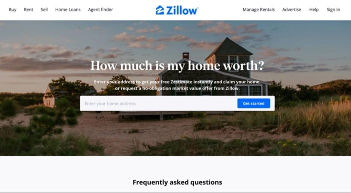 Zillow landing page example. 