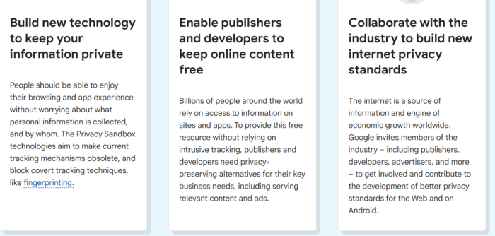 Info on Google's Privacy Sandbox.