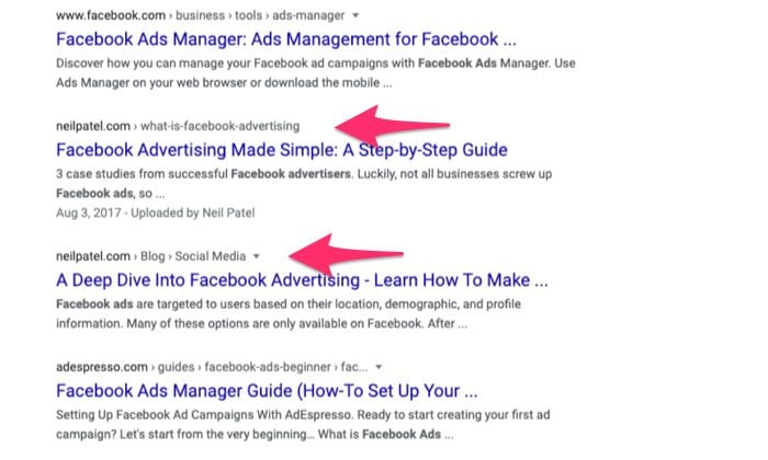 Google results for Facebook advertising. 