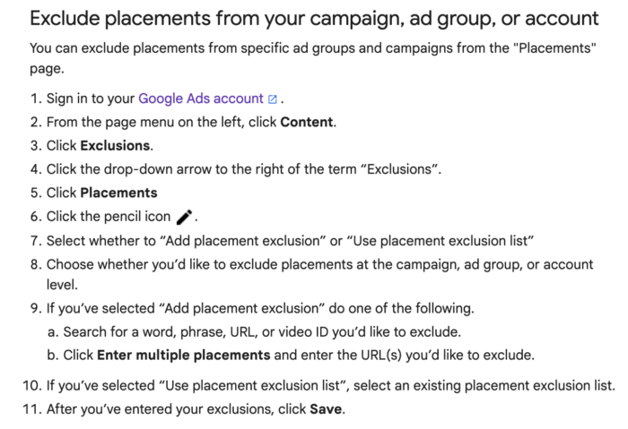 How to exclude placements from a campaign.