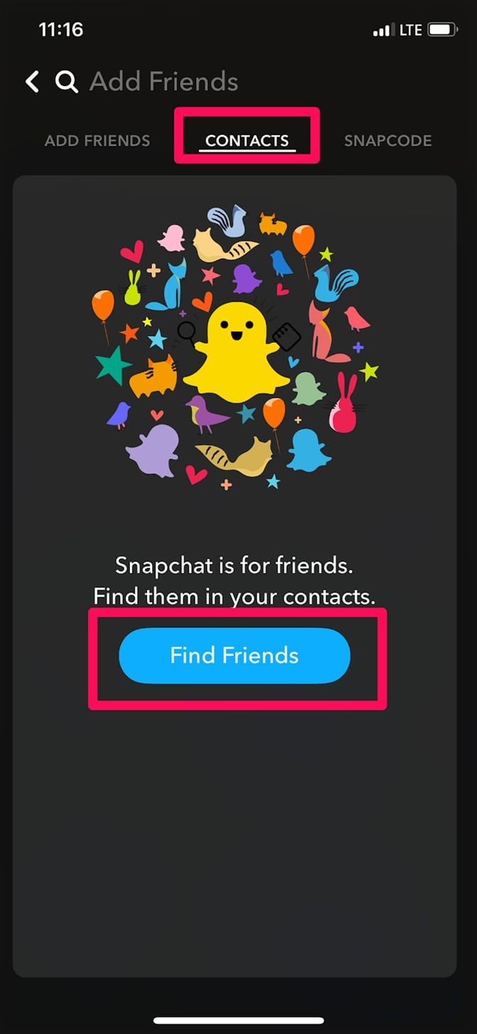 Snapchat contacts tab. 