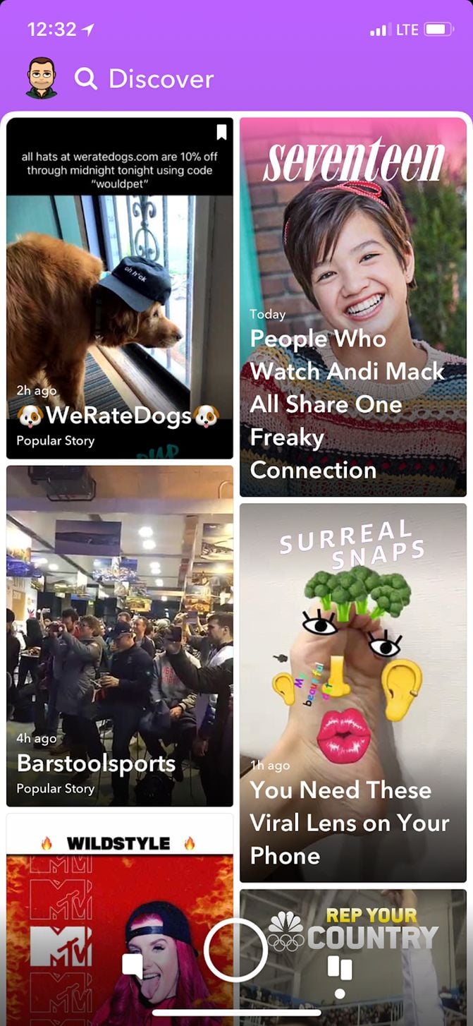 Snapchat discover page. 