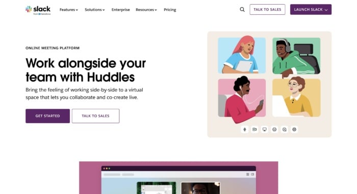 Slack landing page example. 