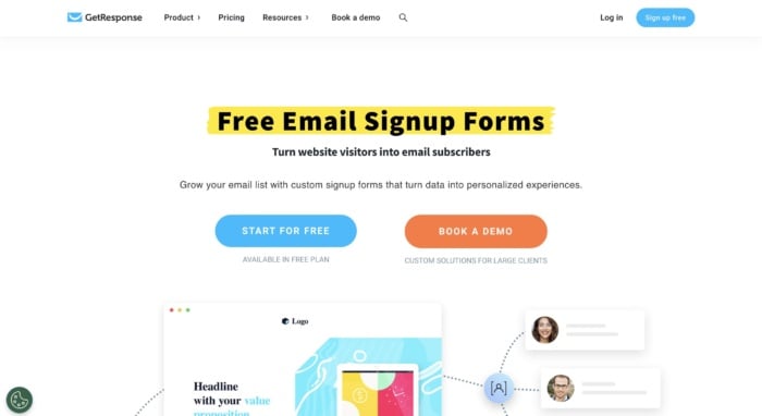 A GetResponse landing page.